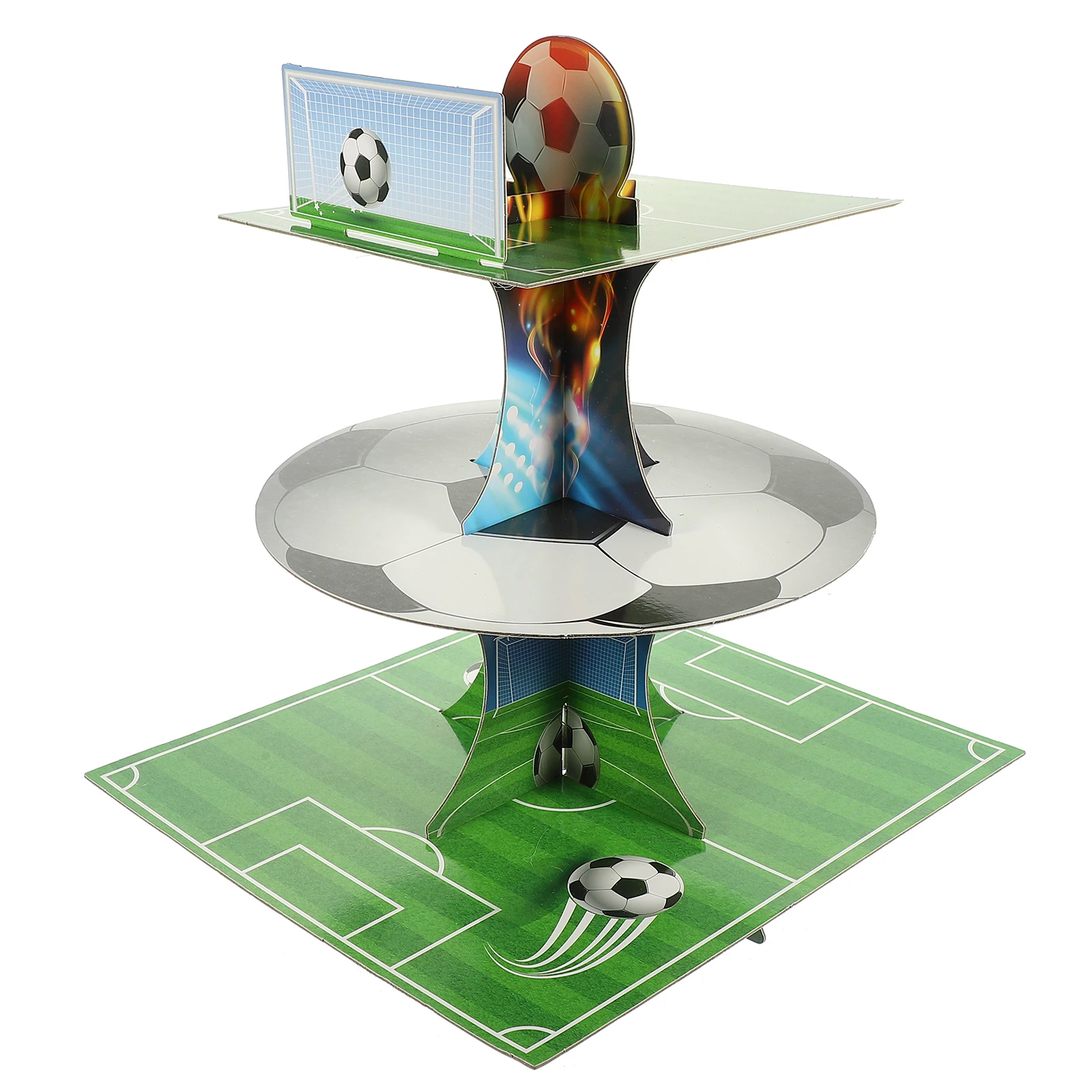 

Paper Cake 3 Layers Soccer Pattern Premium Material Sturdy Family Party Banquet Restaurant Dessert Display Cake Holder