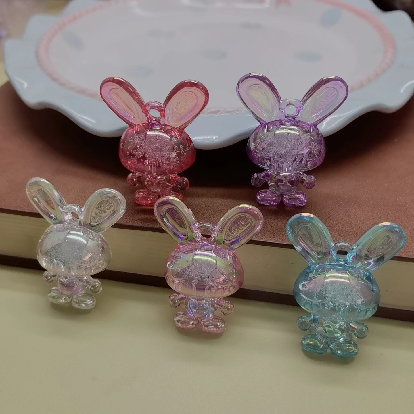 Colorful Transparent Animal Rabbit Charms Acrylic Pendant For Earring Bracelet Keychain DIY Women Jewelry Making Accessory