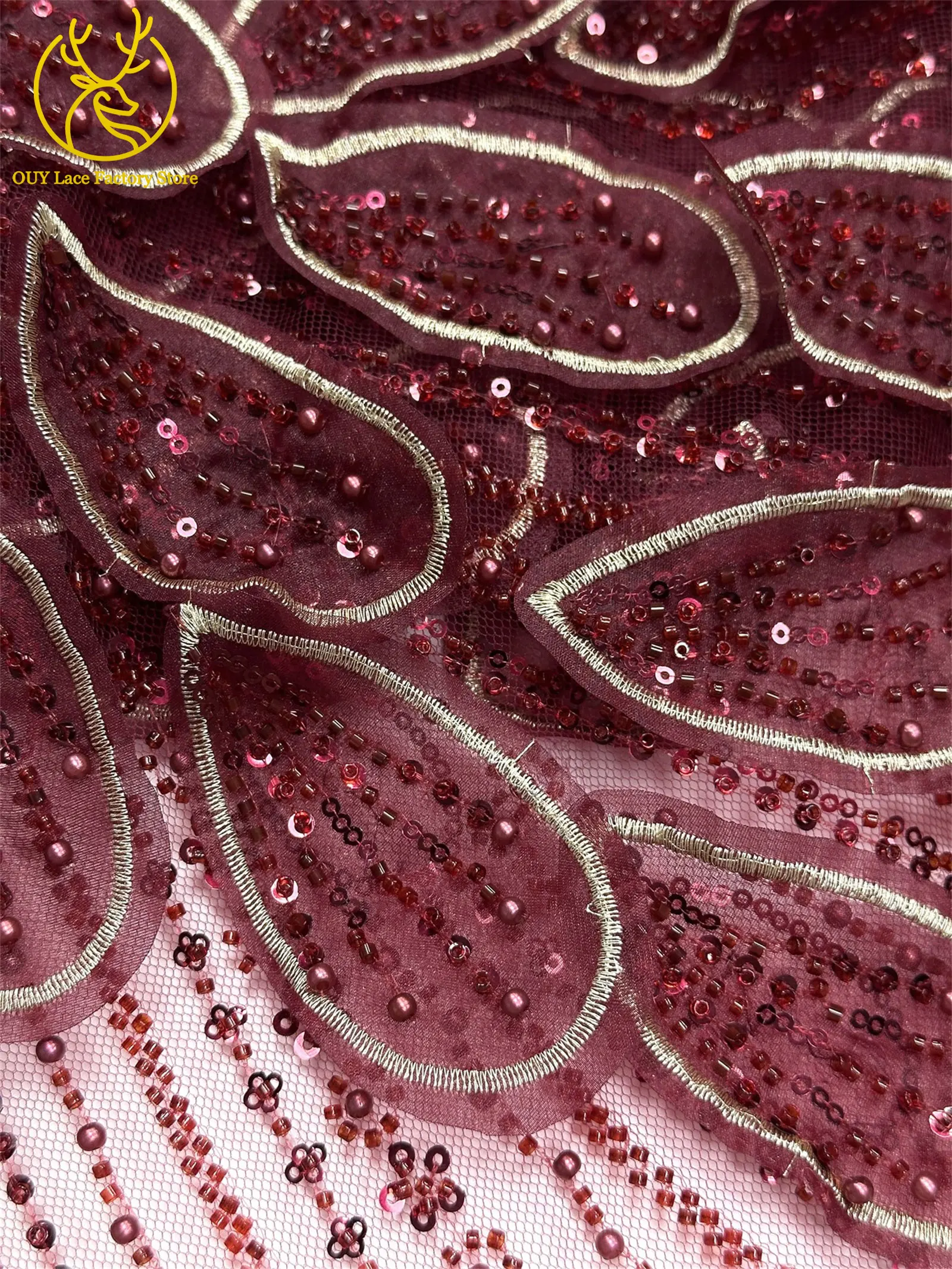 Luxuriöser afrikanischer Perlen-Pailletten-Spitzenstoff 2026 Hochwertige französische 3D-Stickerei Tüllspitze für nigerianische Hochzeitskleider zum Nähen 5Y – Detail 21