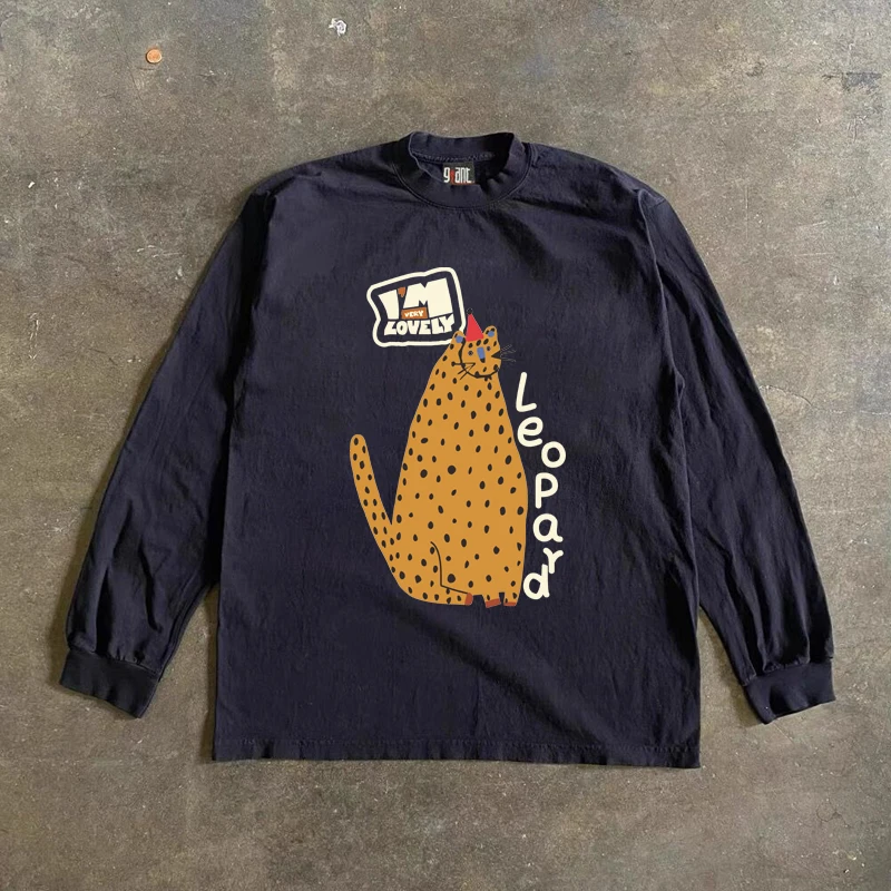 

Футболка оверсайз из чистого хлопка в стиле 90-х с длинным рукавом, с тигровым принтом, в американском ретро-стиле, универсальная, для мужчин и женщин больших размеров