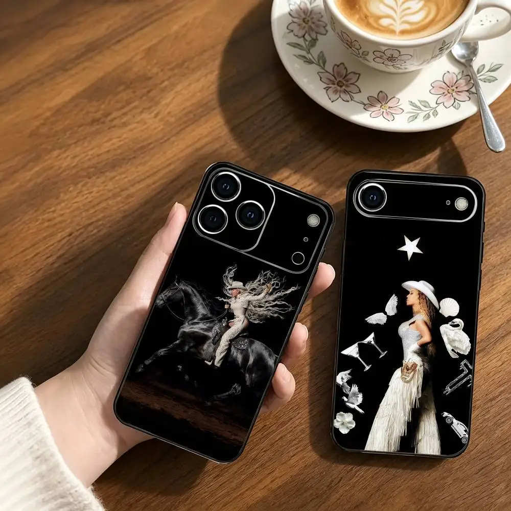 B-Beyonce Cowboy Carter Horse Phone Case For iPhone17,16,15,14,13,12,11 Plus,Pro Max Soft Black Shockproof Cover