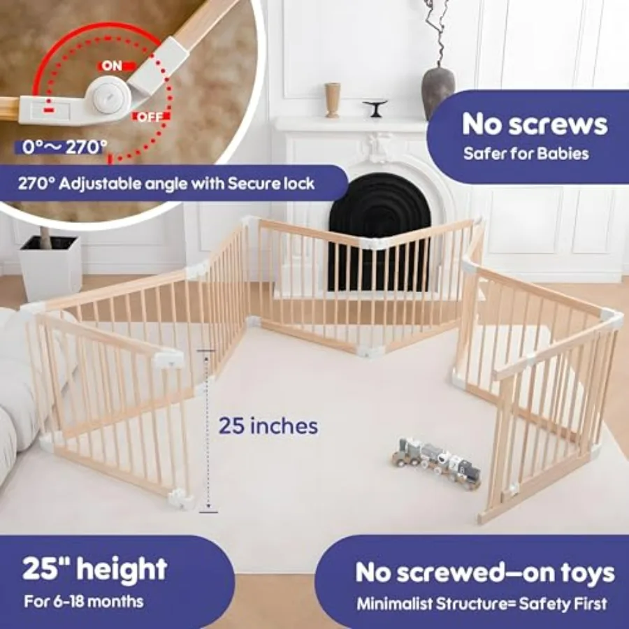 Box pieghevole in legno per bambini Grande cortile da gioco per neonati 2 in 1 Recinzione portatile per nuova mamma aiutante con cancello in legno personalizzato alto 25 Adju