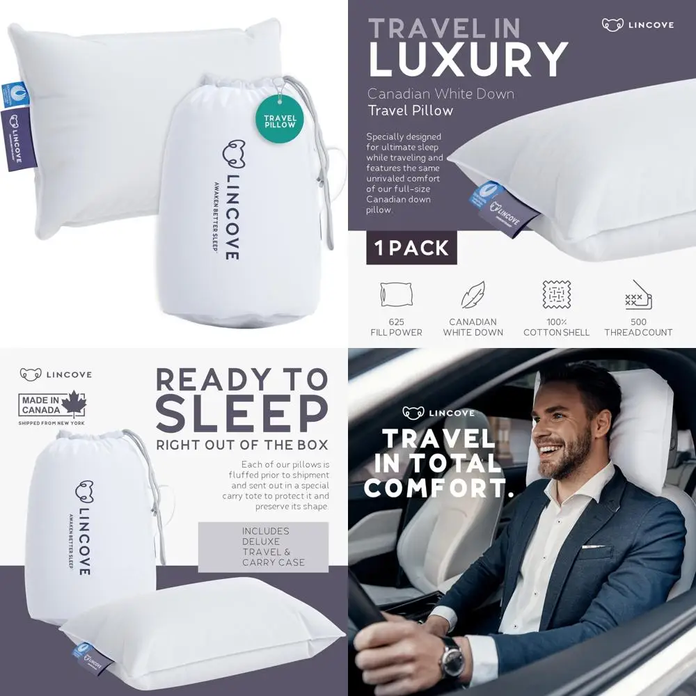 

Luxury Down Feather Travel Pillows for Head and Neck Support on Airplanes, Cars, Hotels, and More