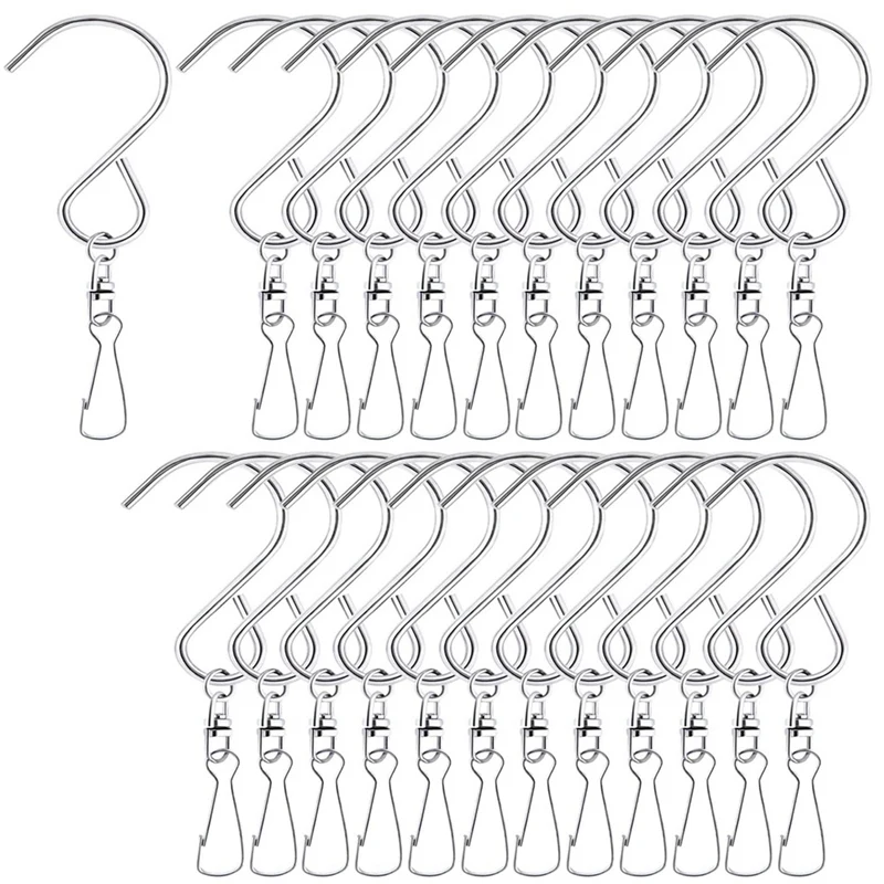 24 Pcs Hanging Hooks Stainless Steel 360 Degree Rotating Windsock Clips For Hanging Wind Chimes,Bird Feeder