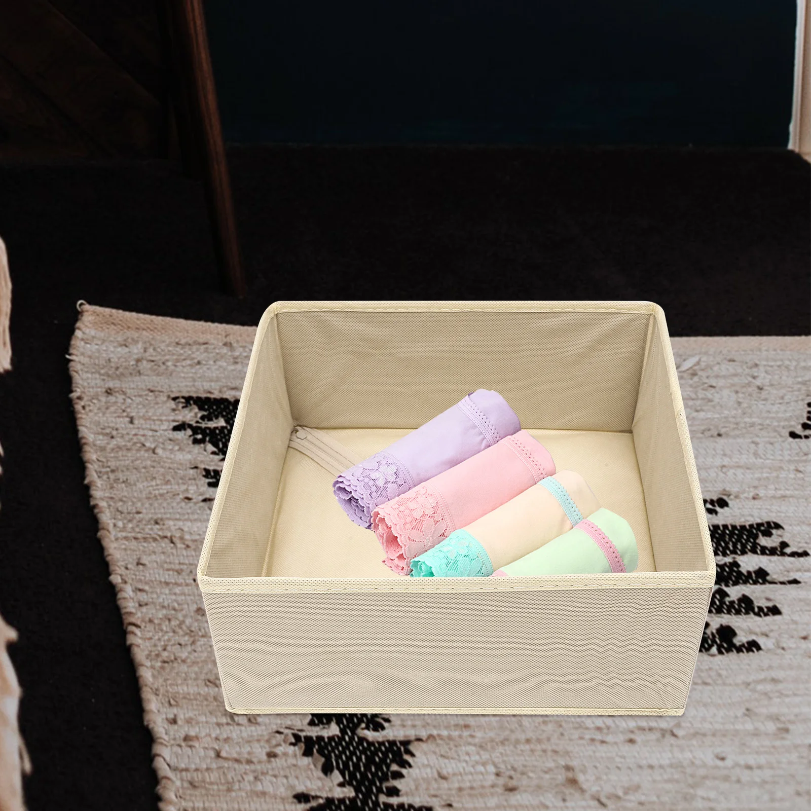 

Underwear Storage Box Beige 3 Pieces Foldable Non Woven Fabric Lingerie ganizer Sock Drawer Container Closet Clothes