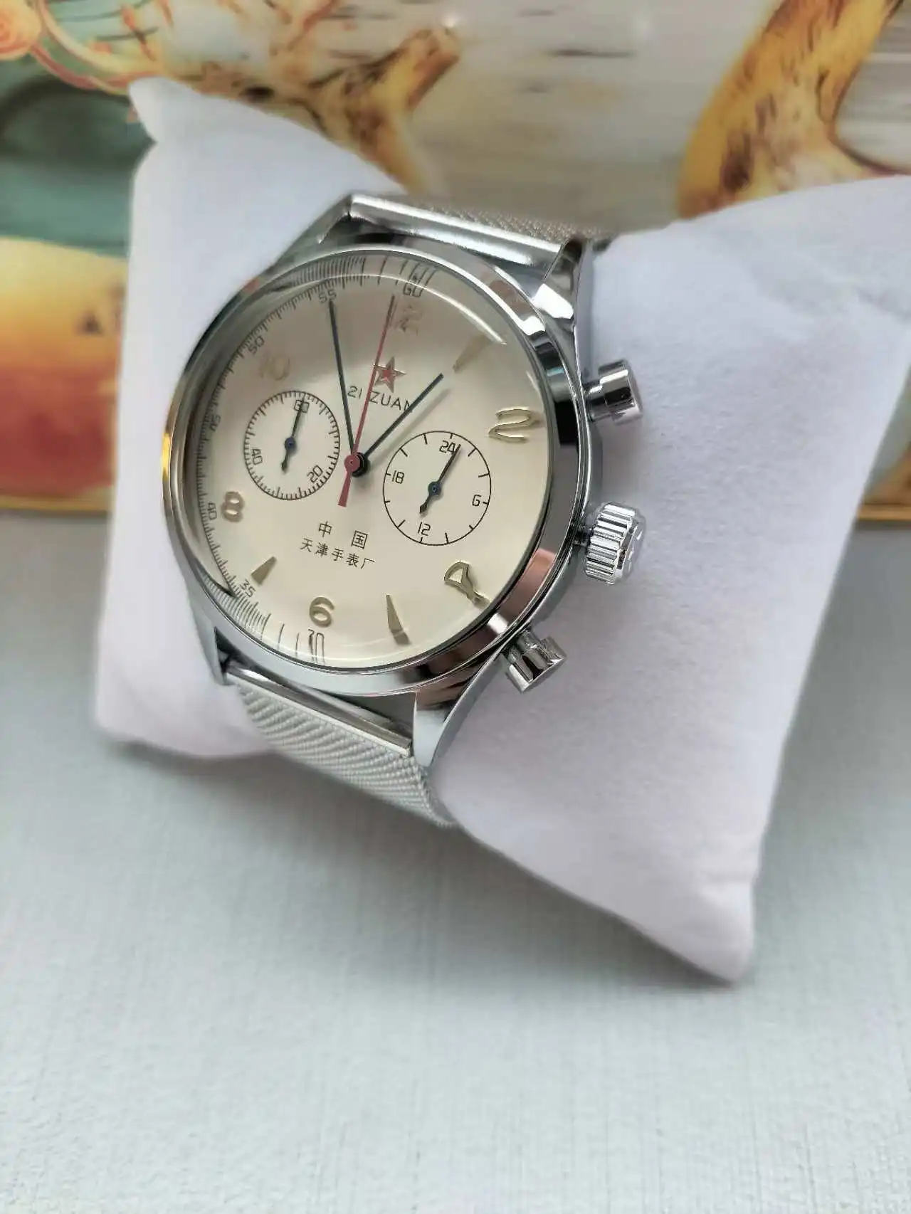 Seagull 1963 Retro Aviation Chronograph, beige dial, men's quartz watch, casual business sports, precise timing