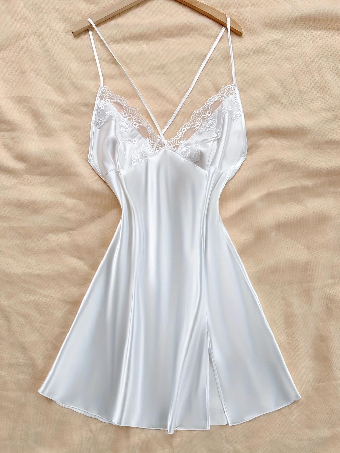 مثير الخامس الرقبة الدانتيل تقليم لون نقي البوليستر المرأة ثوب النوم ملابس خاصة أنيقة للسيدات #5