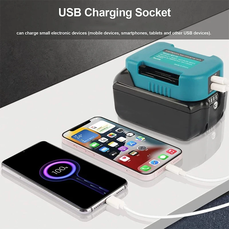 1pc Fast Charger Rack For Makita 18V Lithitum Battery Portable Adapter With 5V USB Port And 18W Type-C Port Fast Charging