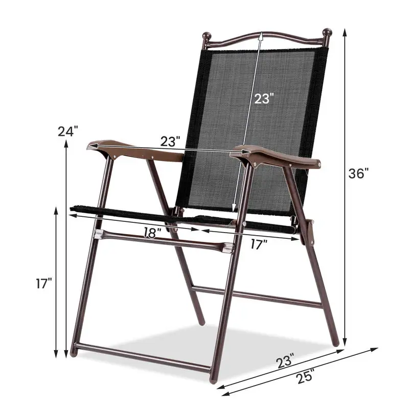 Set of 2 Patio Folding Sling Back Camping Deck Chairs-Brown