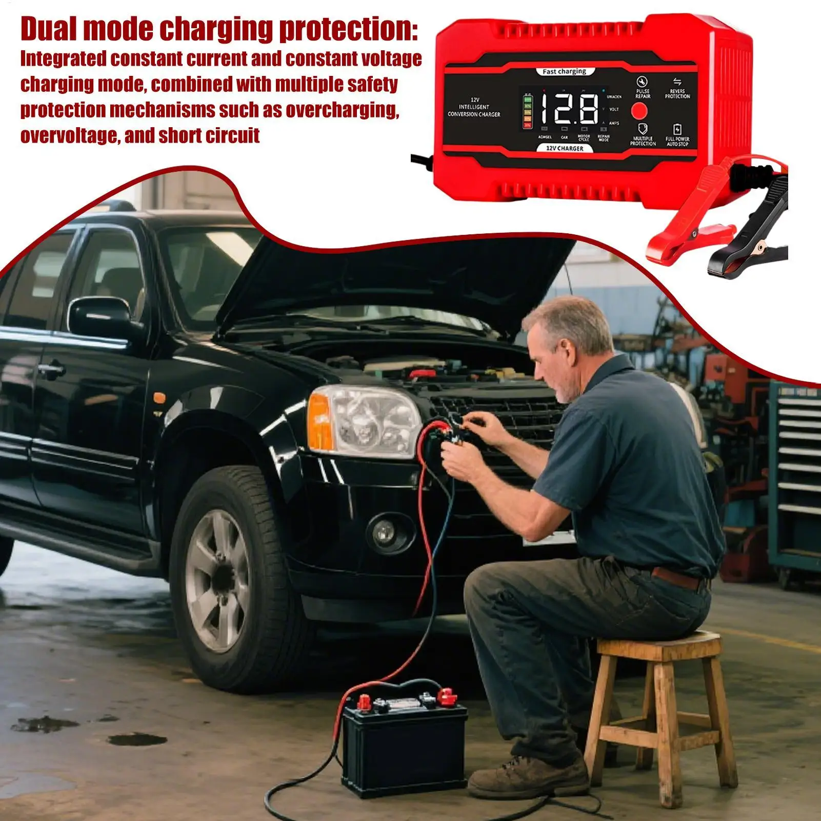 

Trickle Charger For Car Battery 12V6A Battery Repair Pulse Charger Vehicle Charging Maintenance Equipment For Cars Motorcycles