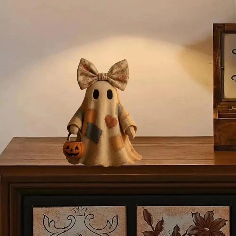 Vintage Style Patchwork Ghost Soft Pieced Fabric Neat Stitching Halloween Decoration Matching Pumpkin Lightweight Structure