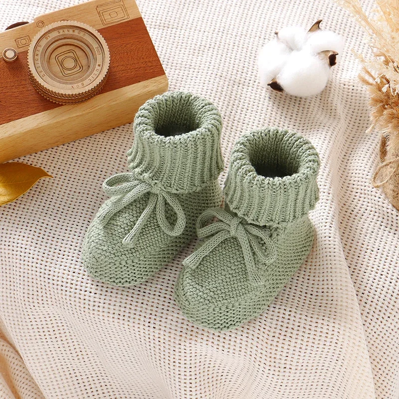 Baby Baby Schoenen Katoen Gebreide Pasgeboren Meisje Jongen Laarzen Mode Effen Warm Peuter Kid Slip-On Bed Schoenen Handgemaakte 0-18M Schoeisel