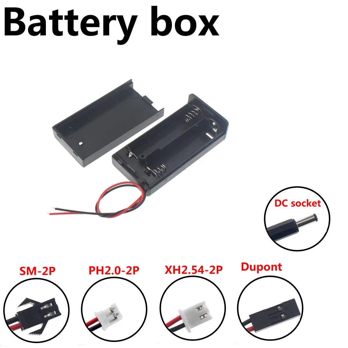 

5PCS DIY 2x AA with switch closed Battery Holder Storage Box Case with DC 5.5x2.1mm XH2.54 PH2.0 SM-2P Power Plug