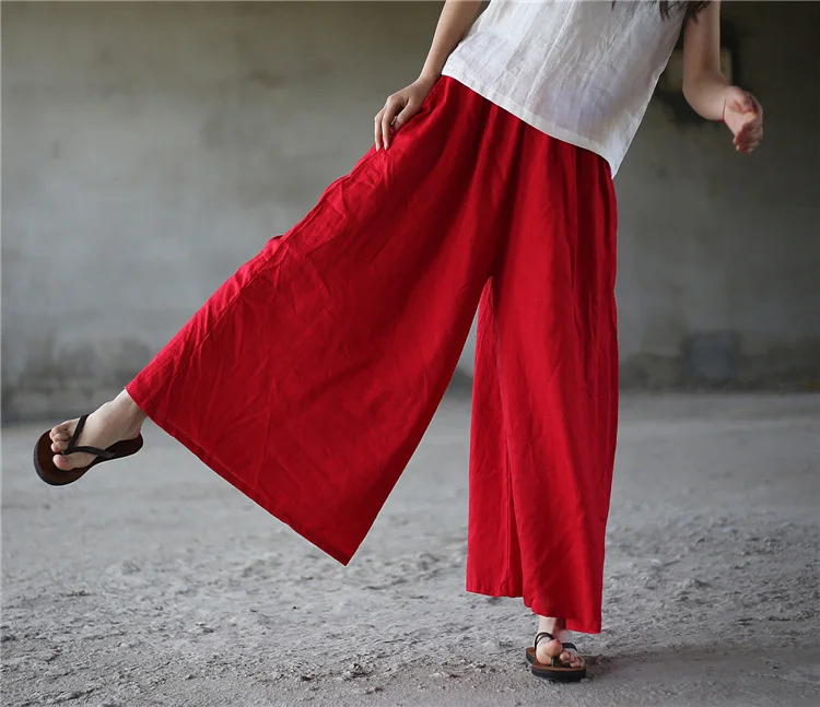 UMI MAO Sand Wash Linen Skirt Trousers Spring Summer Fresh Literature Retro Loose Chinese Wide Leg Pants Femme Y2K