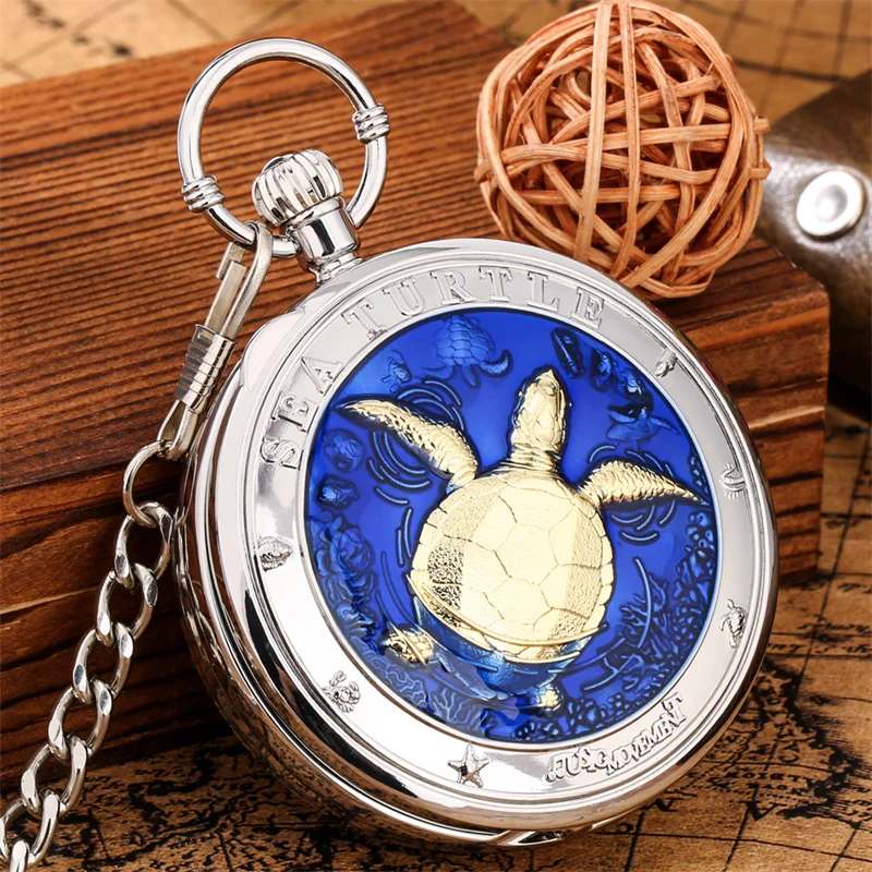 Retro-Taschenuhr mit Meeresschildkröten-Motiv, Quarzwerk, „Castle in the Sky“-Musikuhr mit Anhängerkette, Geschenk – Detail 2