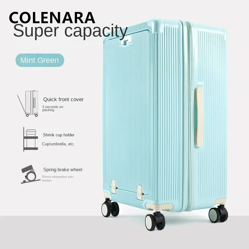 

COLENARA Laptop Luggage Front Opening Aluminum Frame Trolley Case Large Capacity Luggage Bag 24"26"28"30 Inch Women's Suitcase