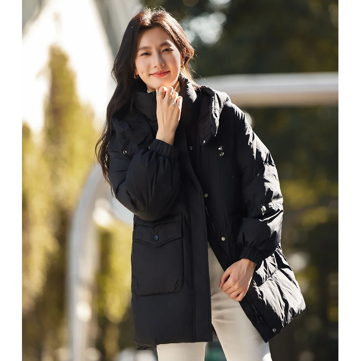 Vimly Long Duck Down Jacket for Women Luxury Mid-Length Warm Winter Puffer Down Coat with Hood 2023 Hot Clothes for Women 50302