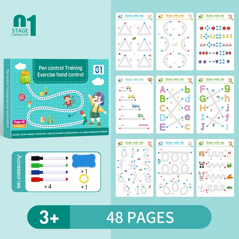 Reusable Magical Tracing Workbook Pen Control Training Book for Children To Practice Basic Handwriting and Calligraphy Skills
