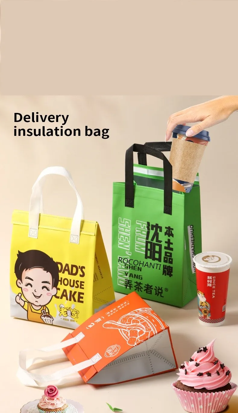 Non Woven cooling Cooler Bag Take away Cold And Hot Drinks Food Delivery Disposable coffee Thermal Bag takeout take away bags