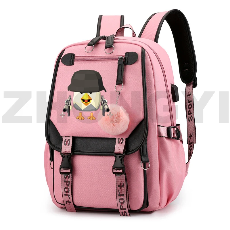 Popular Game Chicken Gun USB Charging Backpacks Student Cartoon Printing Zipper Bookbag Women Men Travel Laptop Shoulders Bags