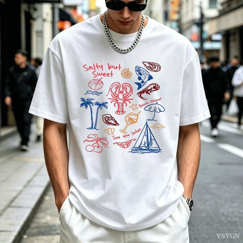 Salty But Sweet T Shirt Men Women Retro Summer Beach Man Tee Coastal Girl Ladies Vibes T-shirt Sea Food Tees Clothing Tops