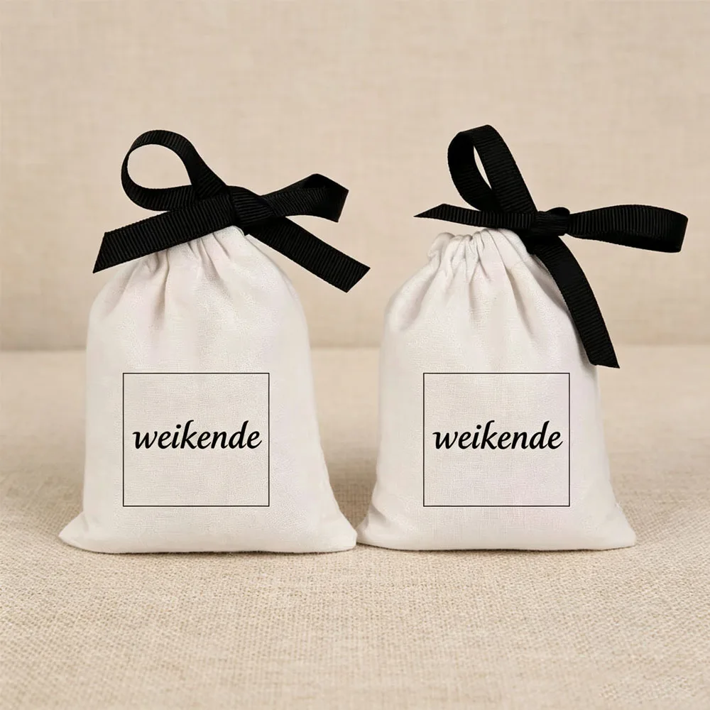 100 Personalized Custom Logo Cotton Jewelry Packaging Ribbon White Canvas Drawstring Bag for Wedding Favor Bags Chic Pouch