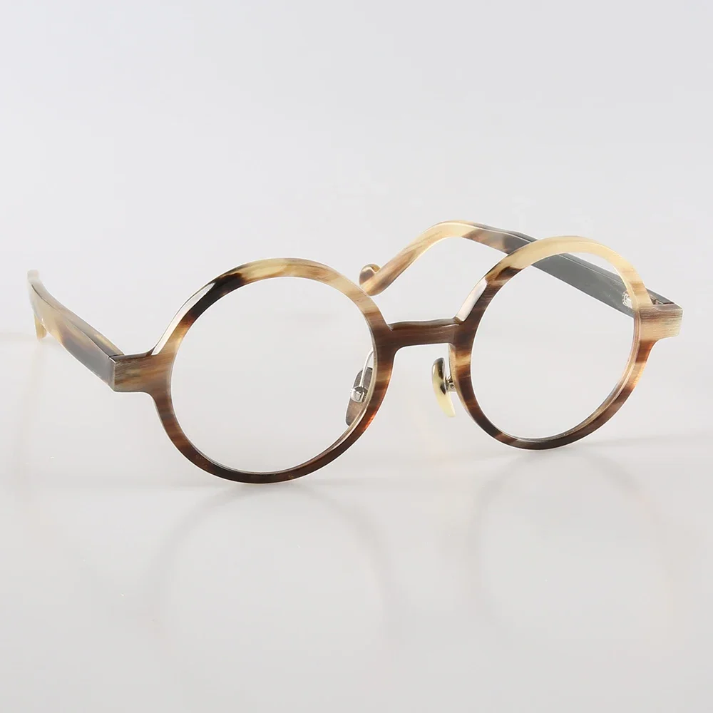 Women's Man Glasses Frames Round Vinatge Stripes Handmade Reading Buffalo Horn Prescription Eyeglass Frames Optical Eyewear