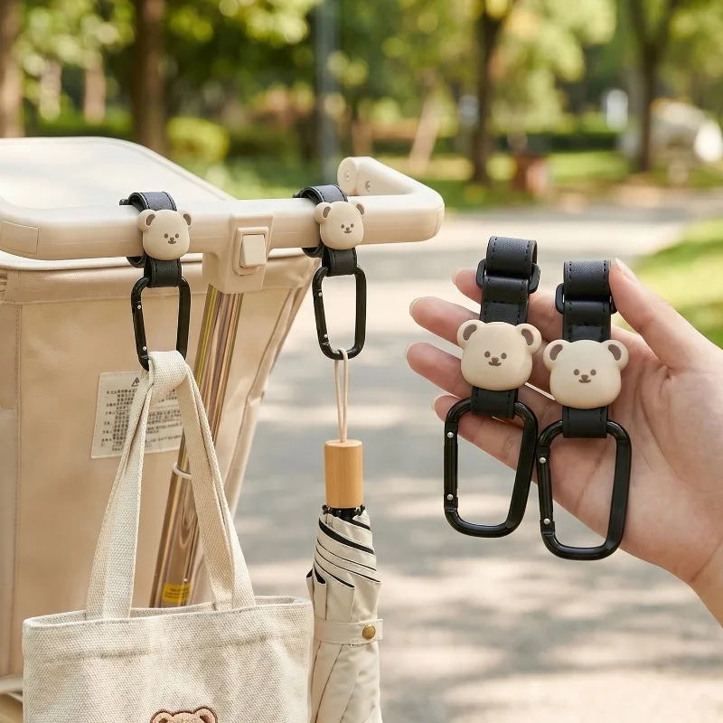 Baby Stroller Hooks Cute Cartoon Bear Bicycle Stroller Organizer Hook PU Leather Hooks for Hanging Baby Stroller Accessories