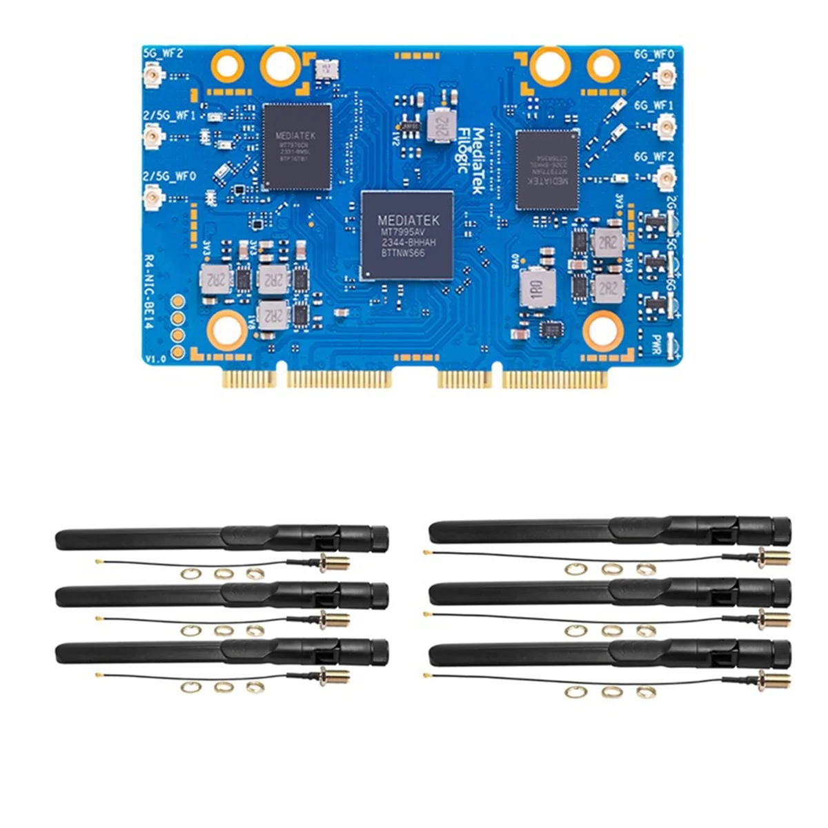 A93P pour Banana Pi BPI-R4-NIC-BE14 Module WiFi7 et 6 pièces antenne MT7995AV PCIe3.0 2.4G/5G/6G carte de développement de routeur Open Source