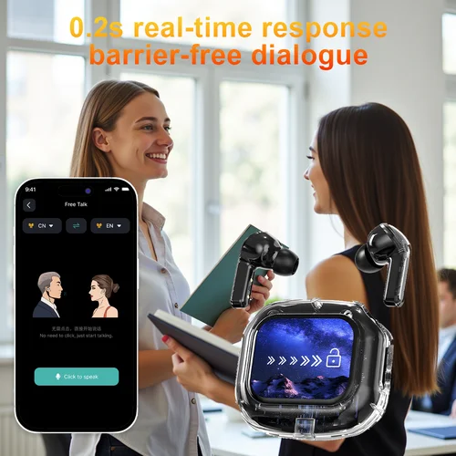 Imagen 2 del producto Auriculares de traducción Ai con pantalla táctil, auriculares Bluetooth inalámbricos inteligentes, auriculares de traducción en tiempo real HiFi