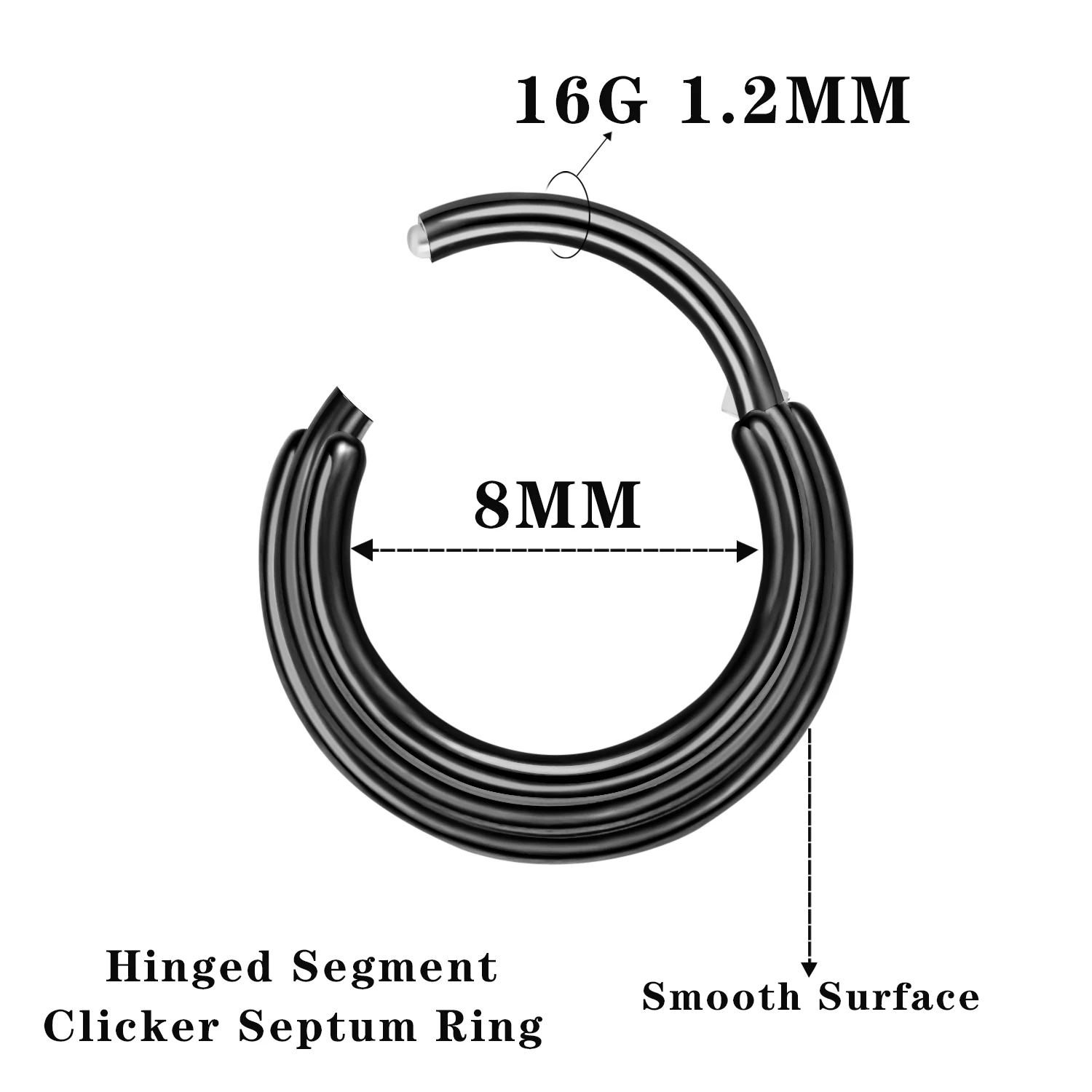 16G Hinged Septum Clicker Nose Ring Hypoallergenic Stainless Steel Hoop Daith Earring Piercing Jewelry