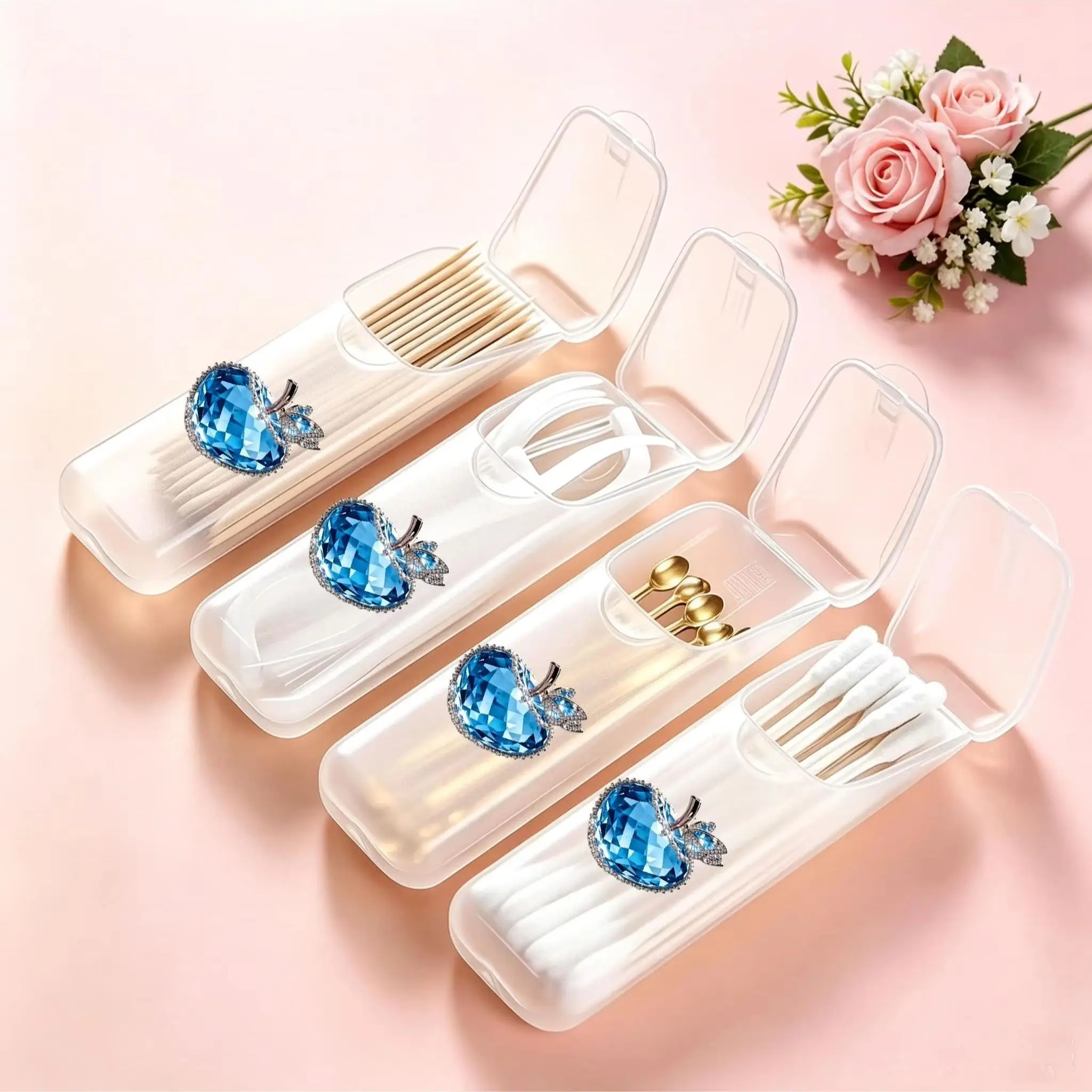 Blue Apple Mini Storage Box, Travel Pill & Capsule Case, Food-Grade PP Container for Toothpicks, Dental Floss, Small Parts & Tin