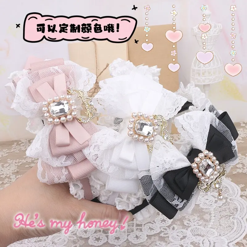Japanese Handmade Bud Mass-produced Type Sweet and Cute Lolita Lace Fungus Lace Big Bow Rhinestone Headband Headdress Girl