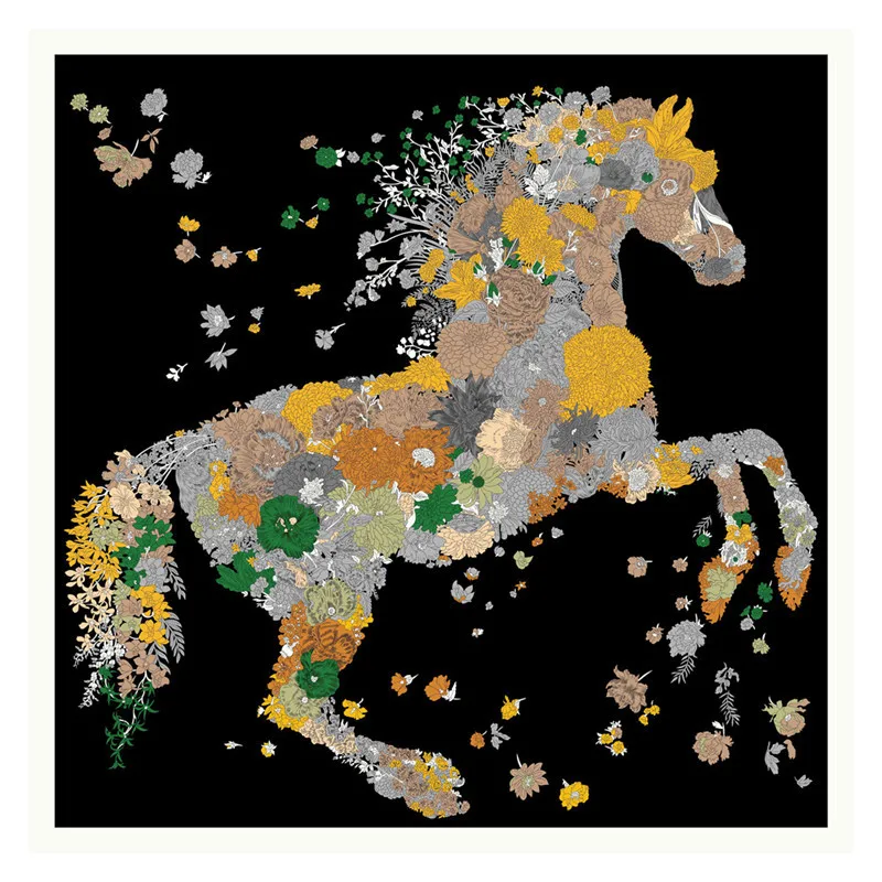 New Floral Horse Silk Scarf Women Shawl Oversized Scarves Foulard Headwrap Female Hijab Poncho Holiday Gifts