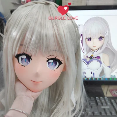 

(GLb020)Customize Character Female Girl Resin Half Head Crossdress Cosplay Japanese Anime Role Kigurumi Mask With Eyes And Wig