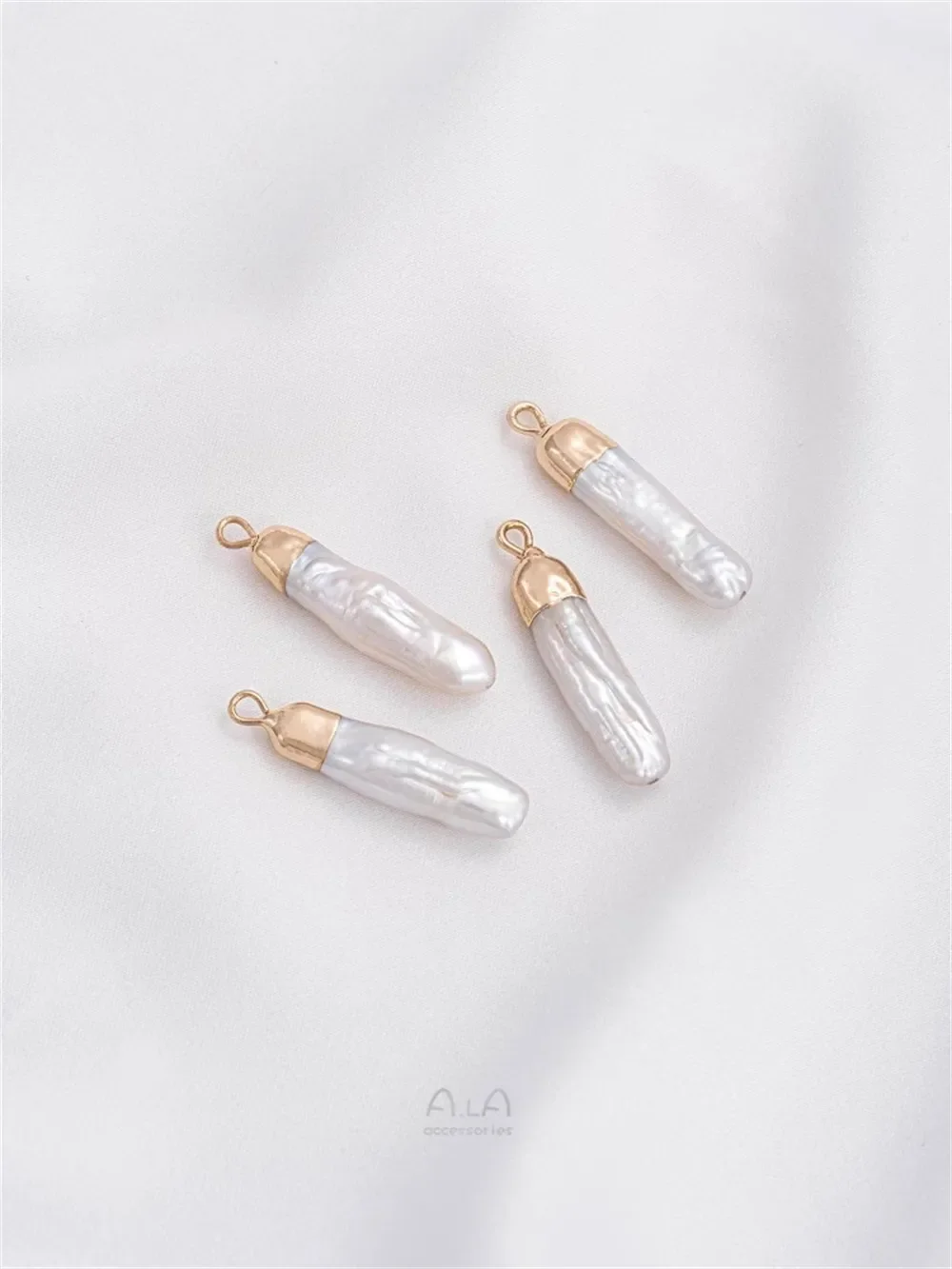 Natural Freshwater Pearl Baroque Long Toothpick Beads Small Silver Bar Pendant Handmade DIY Necklace Earrings Hanging Charm K611