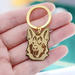 Stainless Steel German Shepherd Dog Men's Trendy Punk Keychain for Women Men Cartoon Pet Puppy Kids Gifts Jewelry diy Accessorie