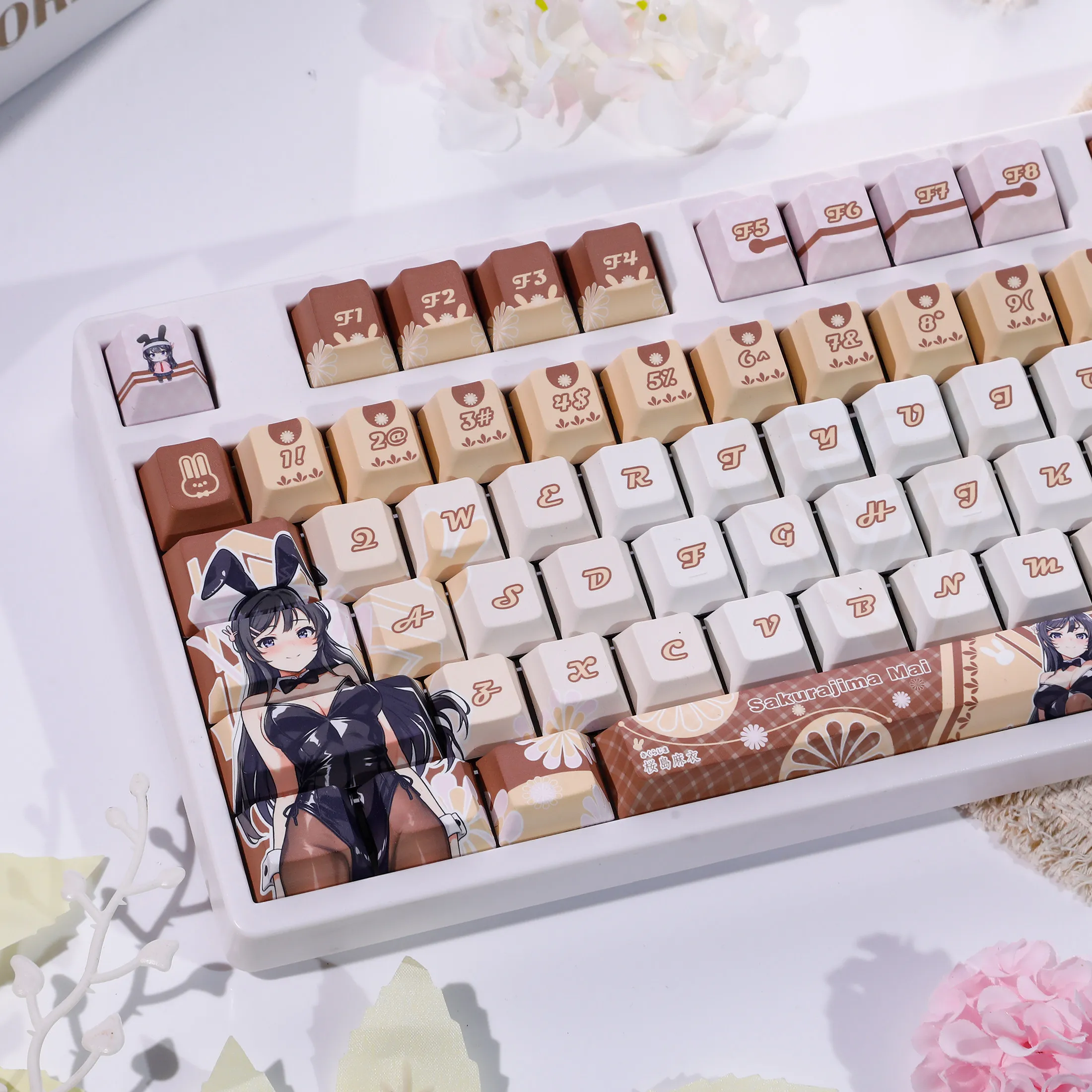 Sakurajima Mai 120 PBT Keycap Seishun Buta DYE Sublimation Key Cover Cherry Cross MX Switch Key Caps for Mechanical Keyboard