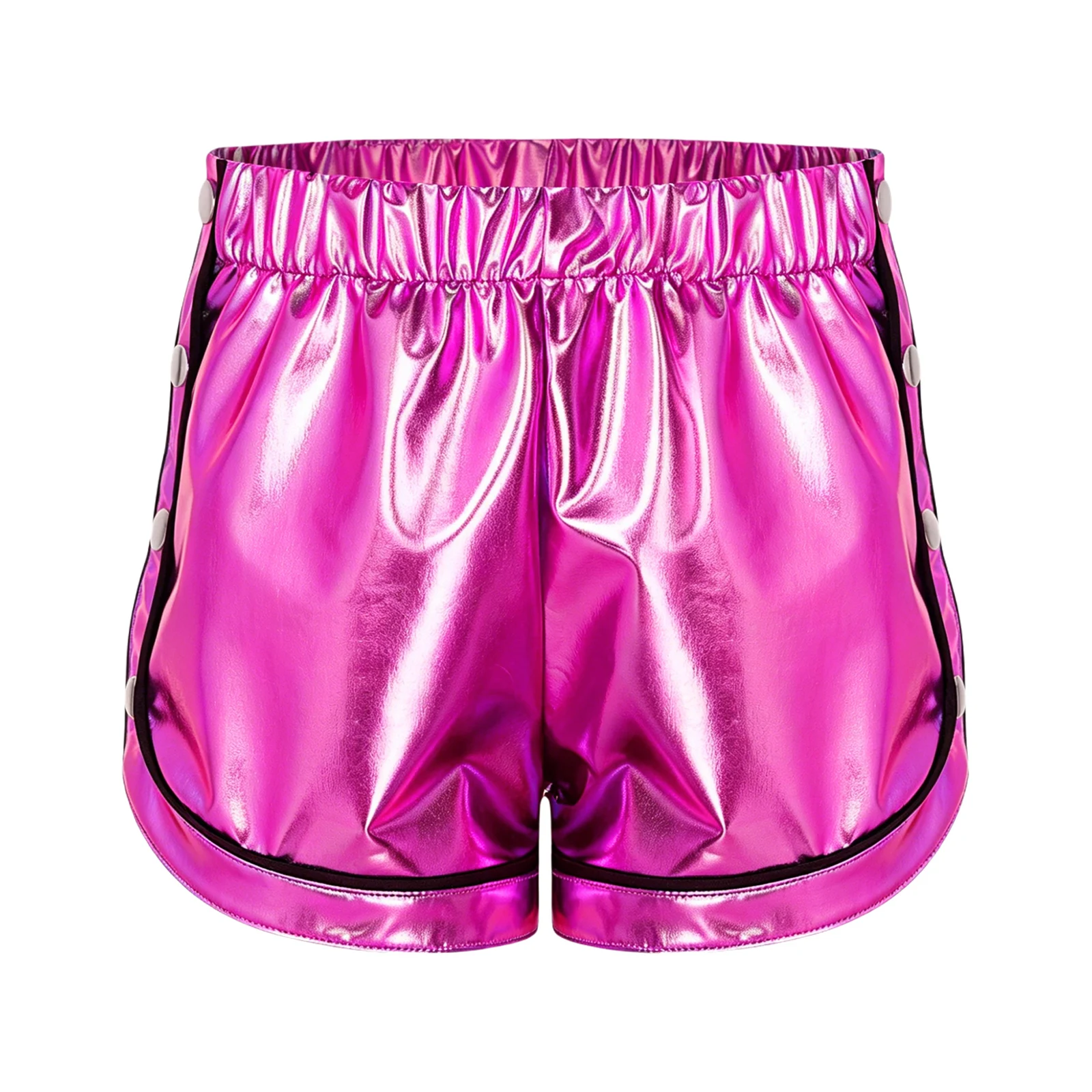 Kids Girls Metallic Contrasting Trim Split Shorts Set Side Buttons Modern Disco Hip Hop Dance Outfit For Stage Performance Show