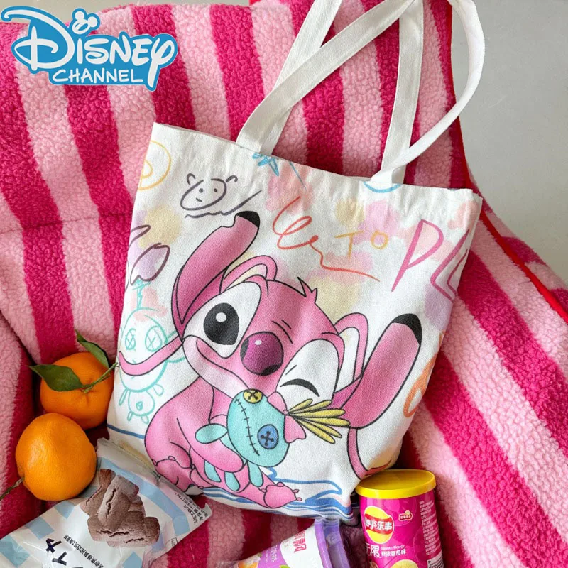 Disney nowy cartoon Stitch modne i urocze płócienna torba na ramię o dużej pojemności do codziennych podróży damskich przenośna torba na zakupy