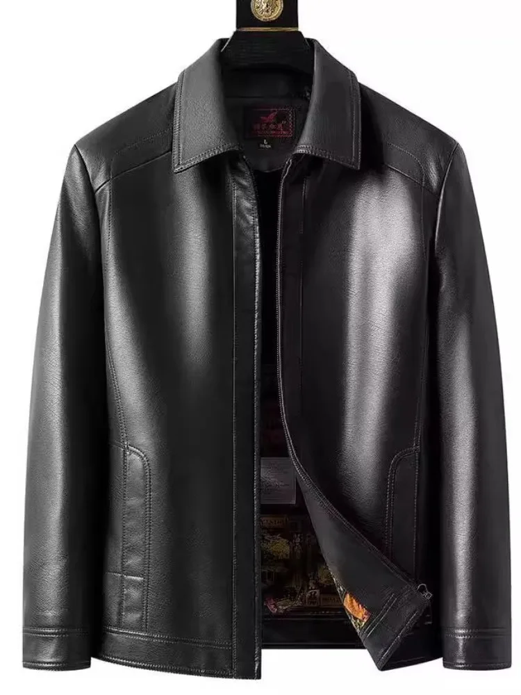 

Men's Faux Leather Jaet Autumn Winter Loose Fit Middle-Aged And ly Dad's Leather Top Busin Casual Sle Regular Length