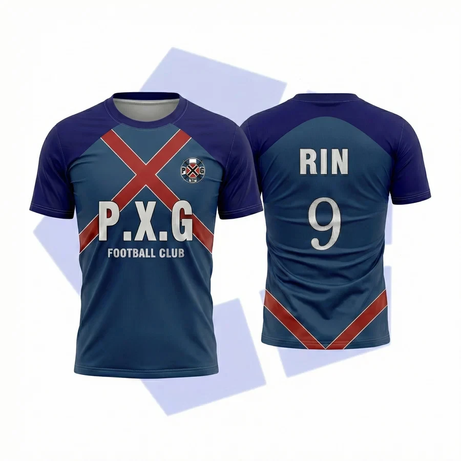 P.X.G Blue Lock Anime Fußballtrikot Nr. 9 Rin Shidou, für Kinder und Erwachsene, Cosplay, kurzärmeliges T-Shirt, lässige Streetwear, Sportoberteil. – Detail 5