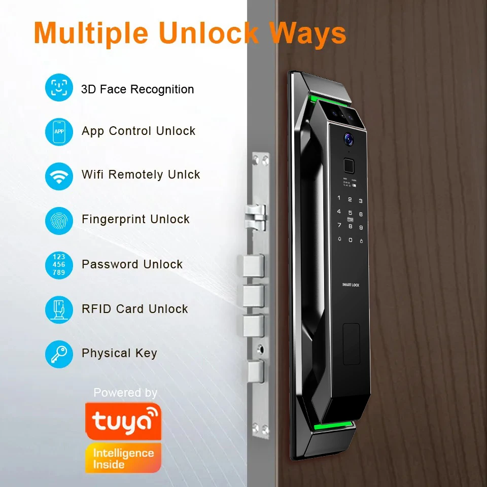 Tuya WiFi Camera Smart Lock 3D Face Recognition Digital Fingerprint Electronic Tuya Smart Door Lock APP/Key/Card