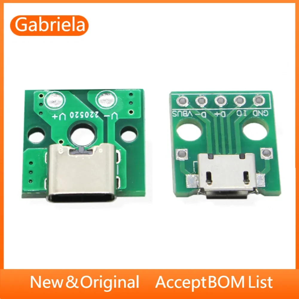 Tipo-C Micro USB para DIP Adaptador, Conector Fêmea, Conversor PCB Tipo B, Breadboard USB-01, Placa de Comutação, Assento Mãe SMT, 2 Pcs