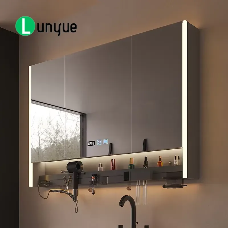 Modern Illuminated Smart Wall-Mounted Bathroom Mirror Cabinet Toilet Mirror Storage Rack Locker New Bathroom Storage Solution
