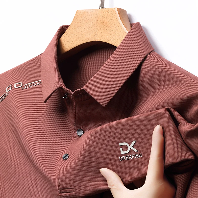 

short Sleeved T-shirt Men's 2024 Summer New Item Seamless Elastic Polo Men's T-shirt Casual Thin Ice Silk T-shirt Men's Clothin