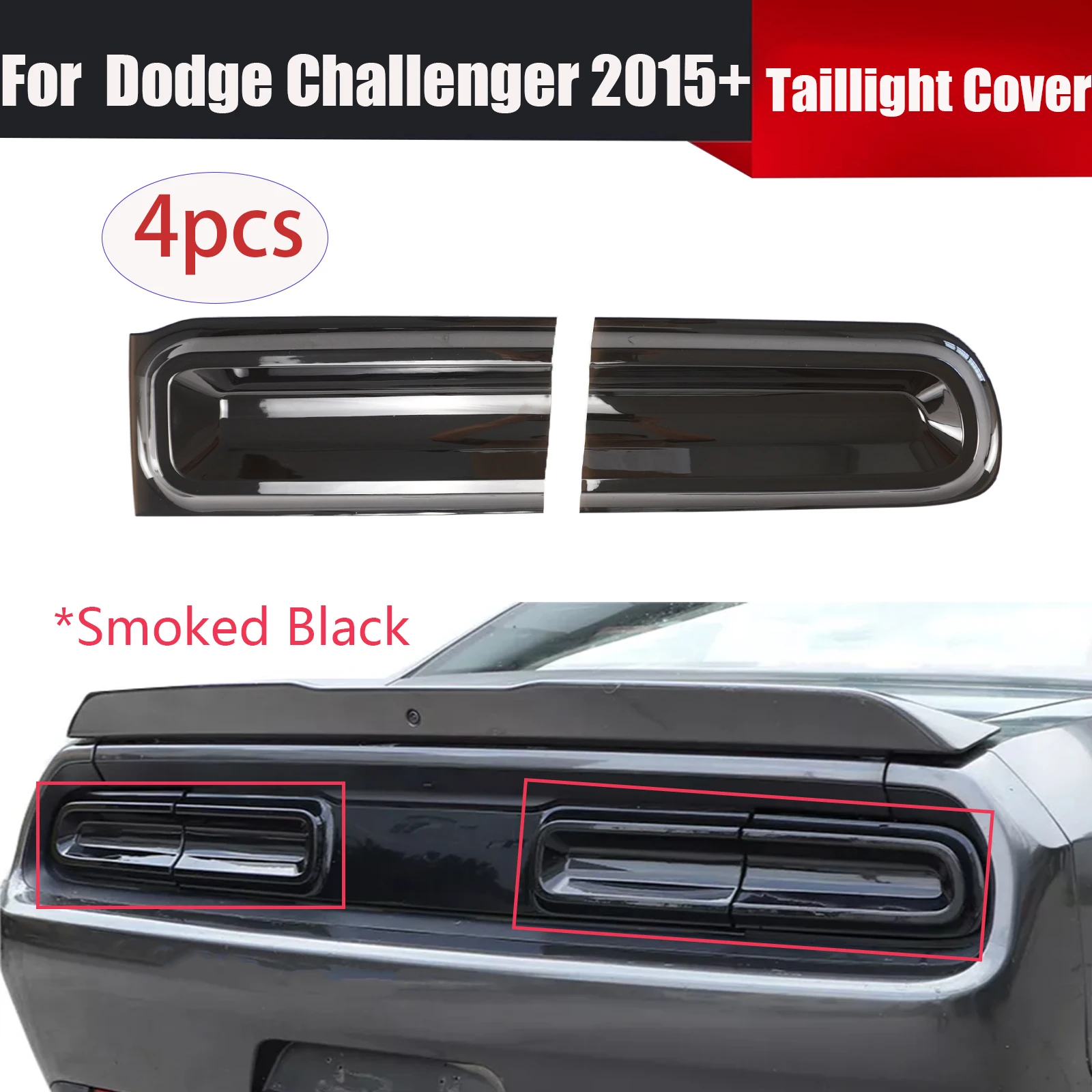 

4PCS Taillight Cover For Dodge Challenger 2015+ Car Tail Light Lamp Decoration Exterior Accessories Trim Smoked Black