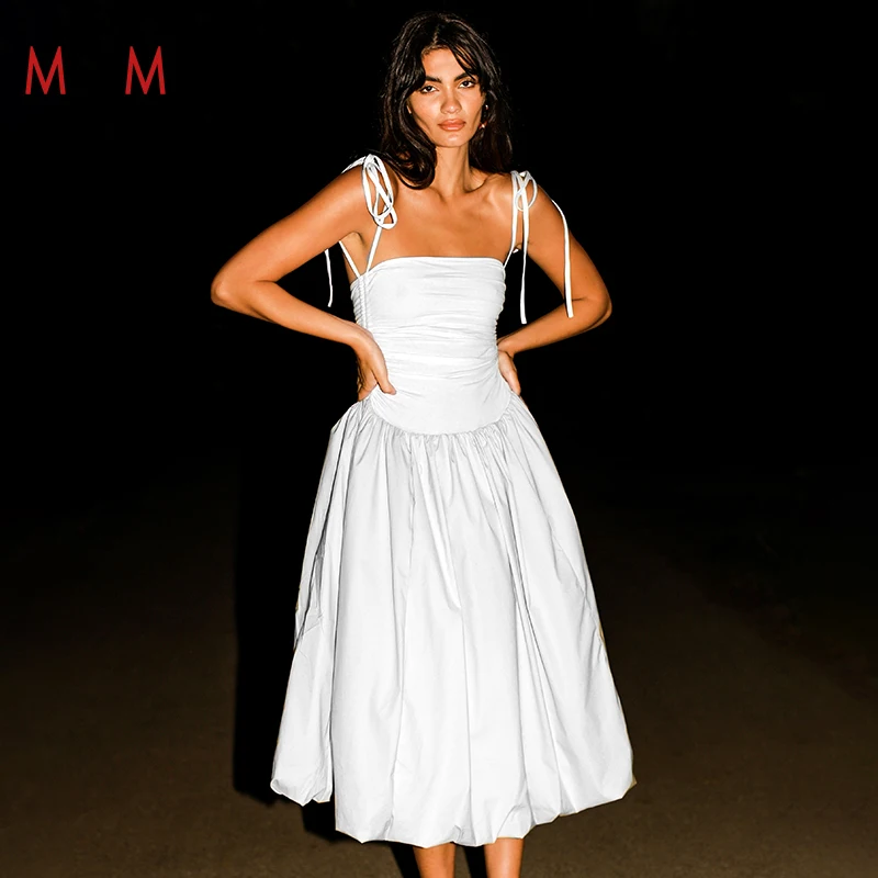 

Women Pleated Backless Sling A Line Long Dress Sexy Strapless Patchwork Sleeveless Maxi Dresses Lady Elegant Streetwear Robe