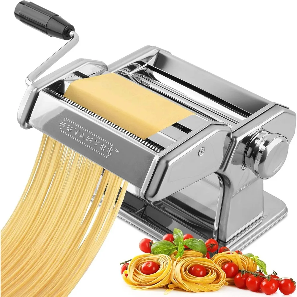 Pasta Maker Machine, Adjustable Thickness Settings, Noodles Maker with Washable Aluminum Alloy Rollers and Cutter