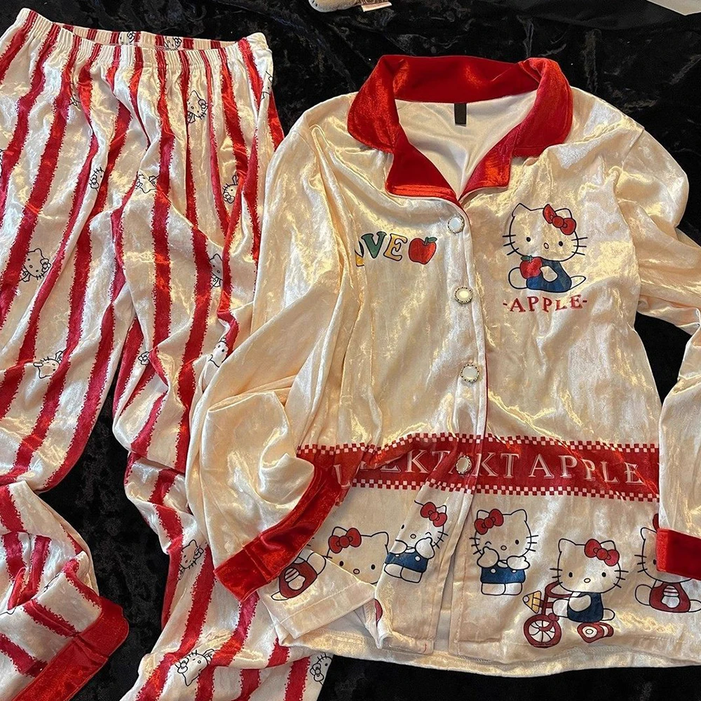 Hello Kitty Women's Pajama Set Kawaii Anime Pajama Long Sleeve Long Pants Autumn/winter Home Set Gold Velvet Set Pajamas 2025 - view 6
